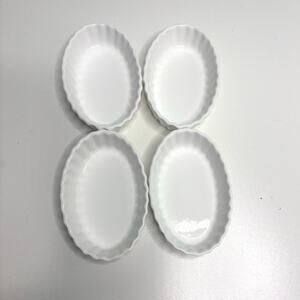 Crate & Barrel 4 Mini Oval Fluted White Ramekins
